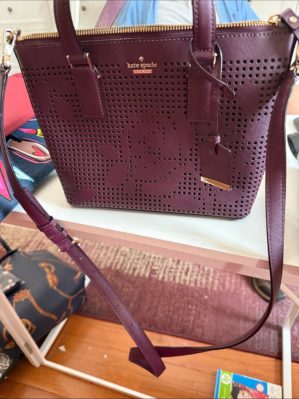 Kate Spade perforated rose wine crossbody. 8x 10”. Never used. Burgandy rose - Picture 9 of 9